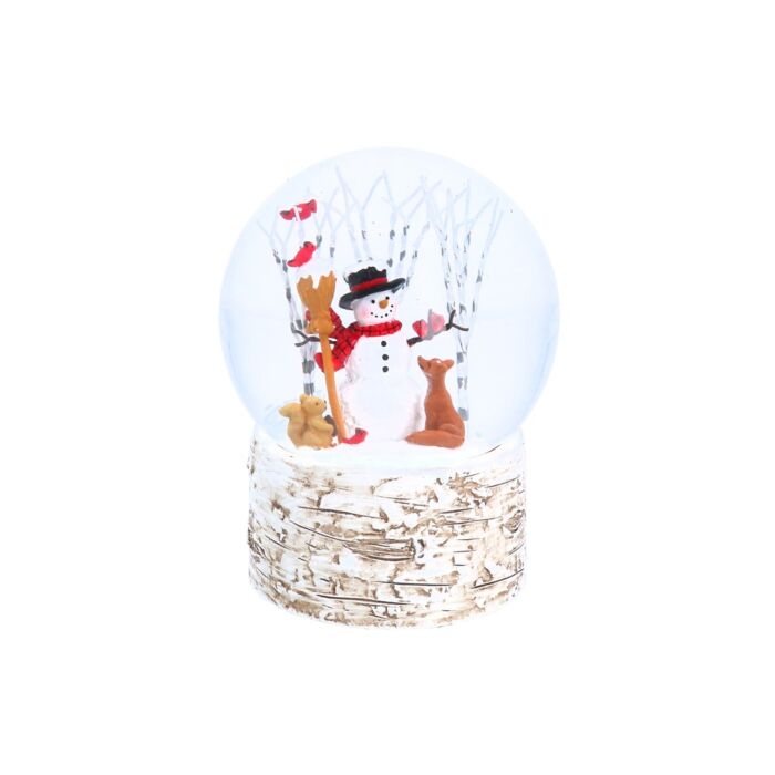 Gisela Graham Snowman with Woodland Animals - Resin Music Dome 14cm